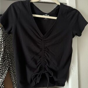 Hollister Black Ruched Tie Front Short Sleeve T-Shirt